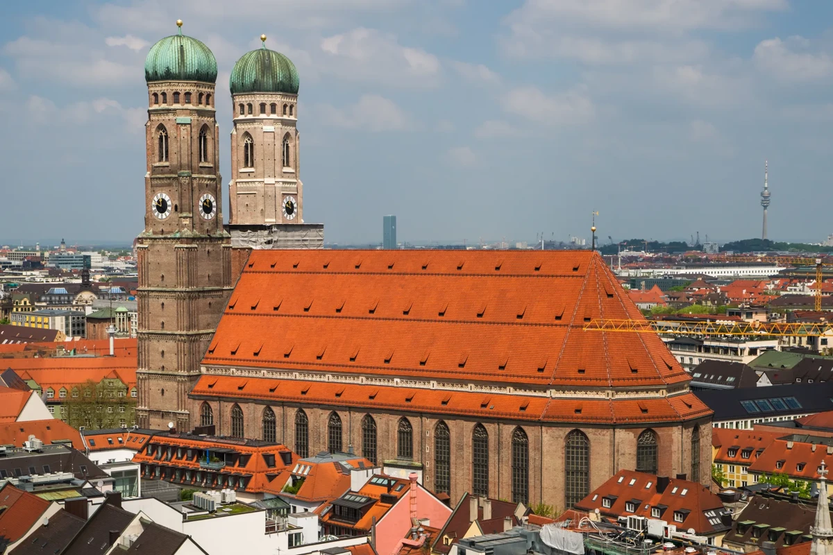 View of the late gothic Cathedral of Our Dear Lady (Frauenkirche) in Munich