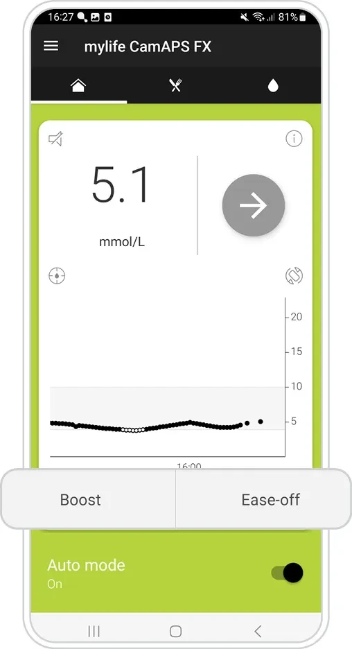 CamAPS FX Ease-off screen 1