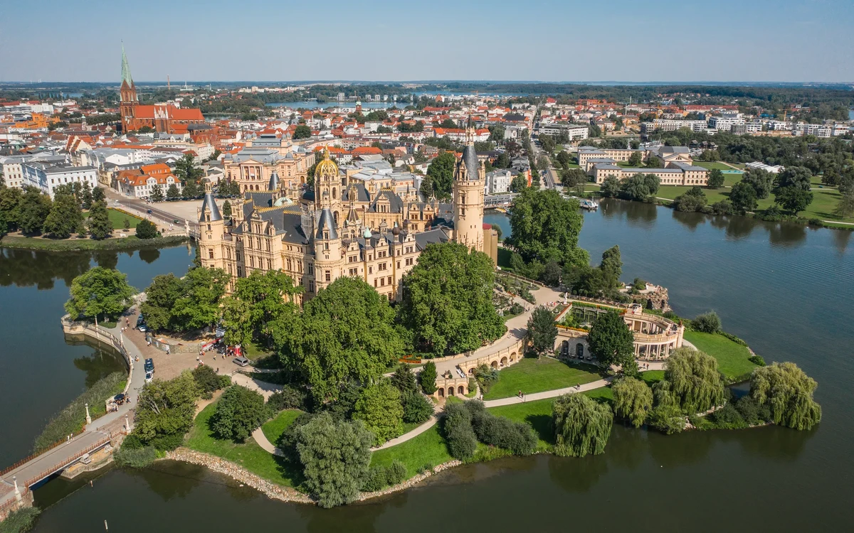 Aerial view of Schwerin Castle In Germany