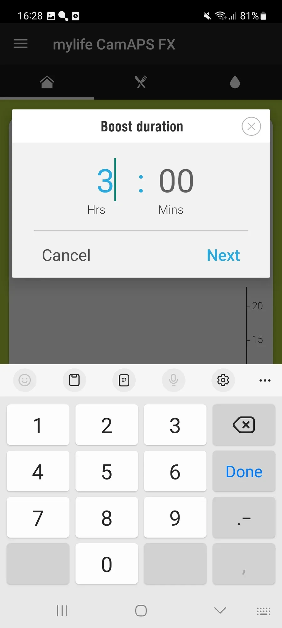 CamAPS FX Boost screen
